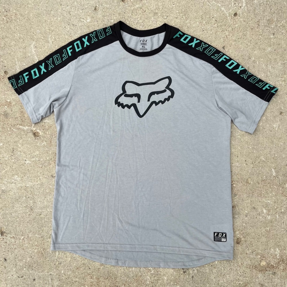 Fox Racing Ranger MTB Jersey Mens XL Grey Black Teal Short Sleeve Bike Shirt